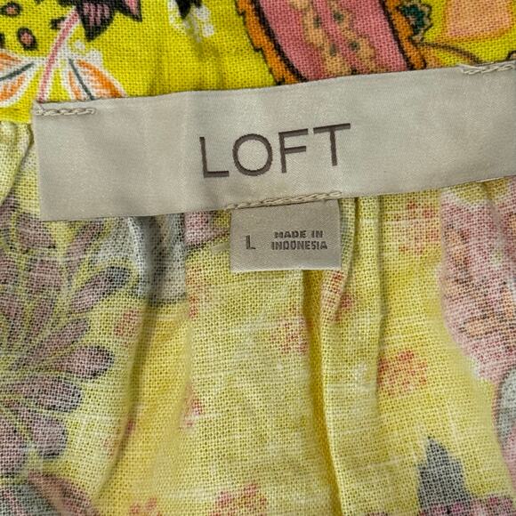 Loft Linen Artsy Yellow Floral Puff Sleeve Top Large Square Neck Boho Vacation - Picture 11 of 13